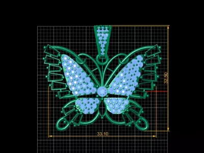 Luxury Butterfly Diamond Pendant 3D Printable  3D print model
