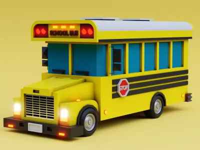 Stylized Yellow School Bus - Low-Poly Game Ready Model Low-poly 3D model