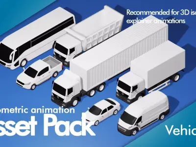 Vehicle pack for 3D isometric explainer videos 3D model