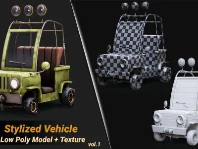 10 Stylized vehicles low poly 3d model and PBR textures Low-poly 3D model
