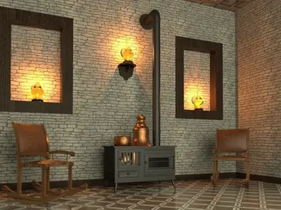 STOVE-PITCHER-POT old stove with chimney Low-poly 3D model