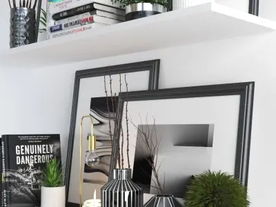 set206 shelf with frames and plants 3D model