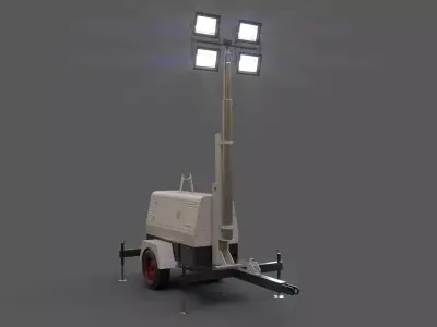 PBR Mobile Light Tower Generator B - Grey  Low-poly 3D model