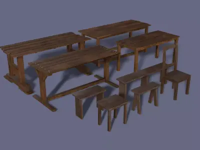 Medieval Furniture Low-poly 3D model
