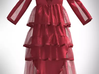 Red Tiered ruffle dress 3D model