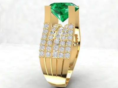 Luxury Oval Gemstone Ring with Multi Row Diamond Accents 3D 1739 3D print model