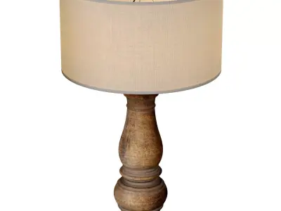 Rustic Distressed Nightstand Table Lamp with Carved Wood Base 3D model
