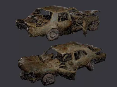 Apocalyptic Damaged Destroyed Vehicle Car Game Ready 14 Low-poly 3D model
