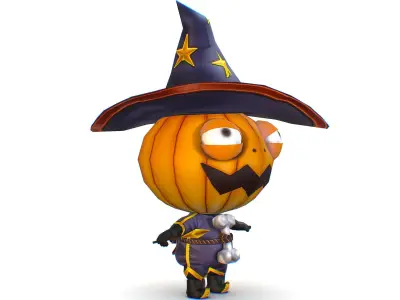 Halloween Pumpkin Fantasy Character Pet Wizard Low-poly 3D model