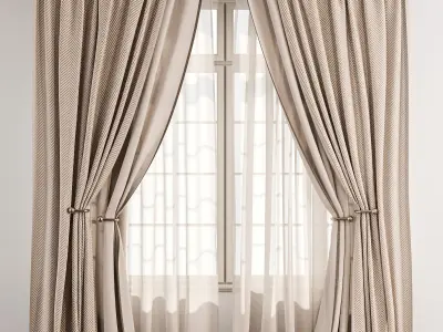 Herringbone Curtain with Sheer Layer 74 3D model