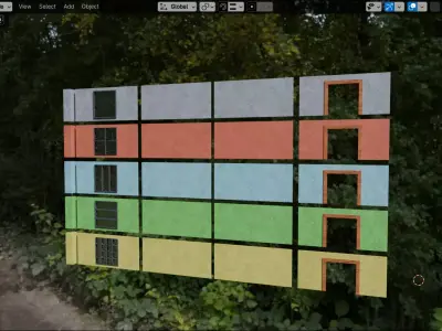 4K PBR Wall Modern Building Exterior Kitbash - Kit 001 Low-poly 3D model