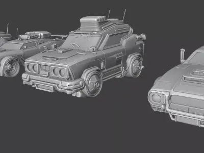 Stylized Sci-Fi Cars Low-poly 3D model