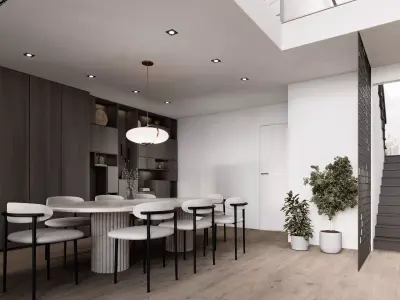 3D Model-Living Room-Kitchen-Dining-Entry-Neoclassical Villa 3D model