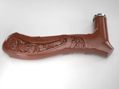 Cane-handle ornately carved wooden handle 3D print model