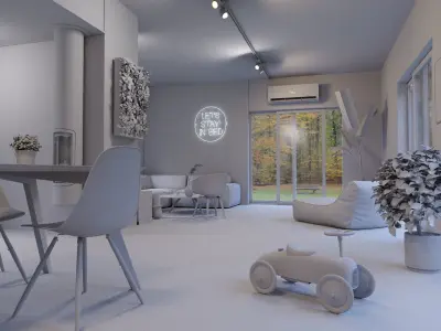 Industrial with wood Interior Cinema 4d  corona renderer 3D model