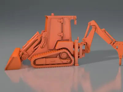 3d model of JCB-1CXT mini tractor with hydraulic hammer 3D print model