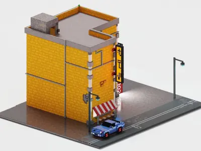 Voxel Building Low-poly 3D model