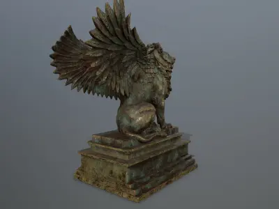 old gold lion statue Low-poly 3D model