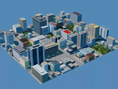 City Downtown Skyscraper Street 11 - DAY Low-poly 3D model