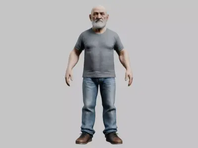Old man character Low-poly 3D model