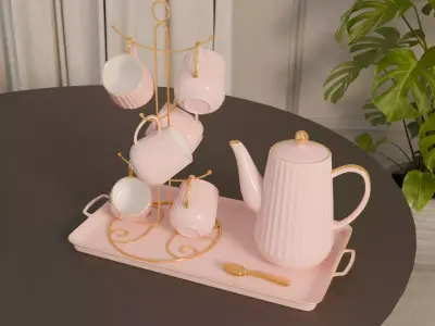 Tea Cup Set - 4 Color Variations  3D Model Collection