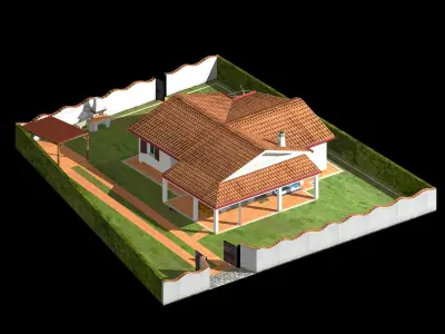 Italian Bungalow - One Storey Villa Low-poly 3D model
