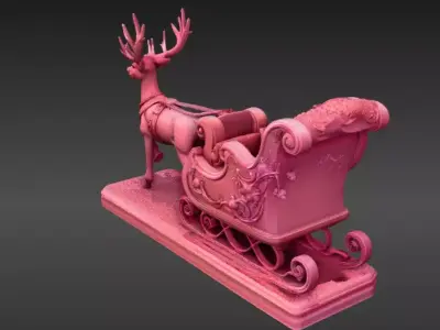 Reindeer Sleigh 3D Model Christmas Winter Decor Print-Ready Low-poly 3D model
