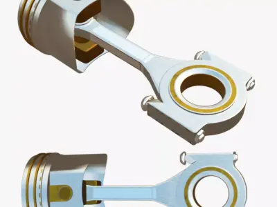 Engine Pistons with Rod Linkage 3D model
