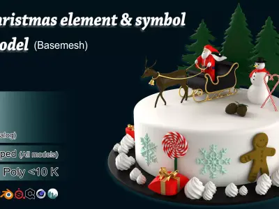 50 Christmas element and symbol 3D model Basemesh Low-poly 3D model