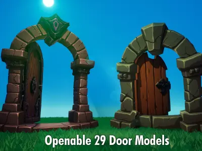 Emberdoors - 29 Stylized Lowpoly and Gameready Doors Low-poly 3D model