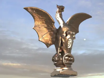 Medieval Dragon Shield Statue low poly  3D model