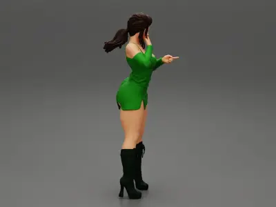 sexy young woman wearing fashion long sleeve dress 3D print model