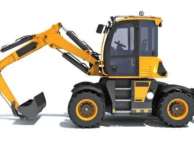 Construction Wheeled Excavator 3D model