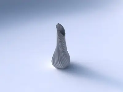 Vase twisted top bent hexagon 2 with wavy extruded lines 4 3D print model