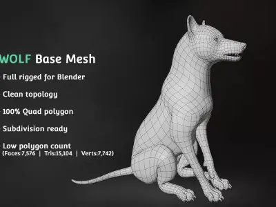Wolf Base Mesh Low-poly 3D model purchase