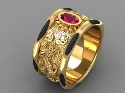 Luxury Dragon Men Gold Ring with Gemstone 2263 3D print model
