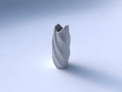 Vase twisted double arc hexagon with grid piramides 3D print model
