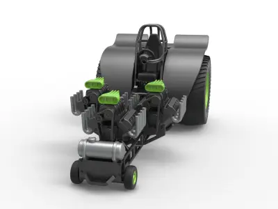 Pulling tractor 3 engines V8 Version 3 Scale 1 to 25 3D print model