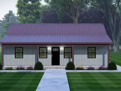 Modern Barndominium House 3D Model with Rustic Metal Siding 3D model