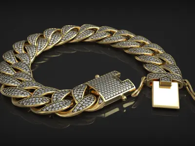 Iced Out Miami Luxury Cuban Chain Diamond Link Bracelet 3D print model