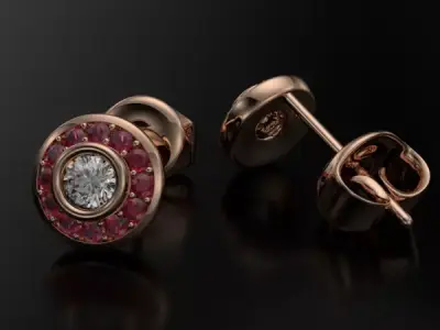 Luxury gemstone stud earrings  Round diamond cluster earrings Free 3D model