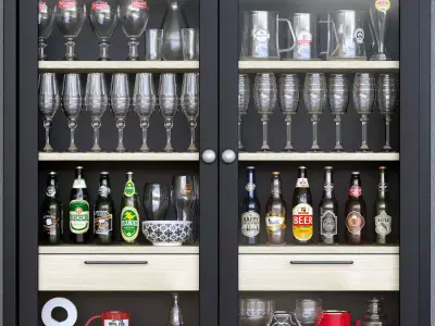 Set-167 bar cabinet with glasses and bottles 3D model