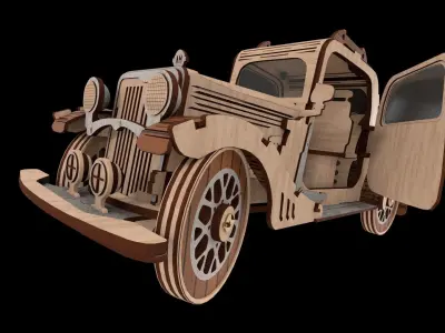 Wooden retro car 3D model