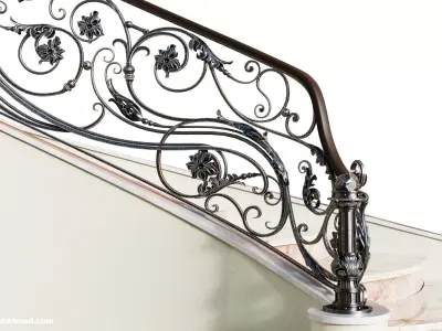 stair railing forging floral turn 3D model