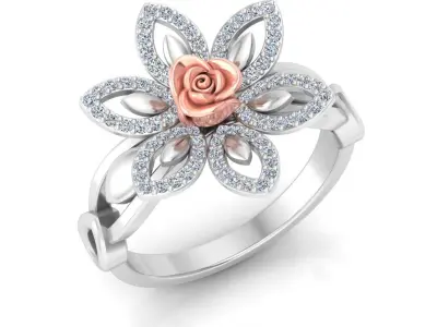 Elegant Rose Ring Diamond  3dm stl obj 3D Print Model 3D print model