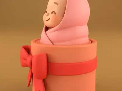 Sweet Baby Girl in Gift Box STL Newborn Gift 3D Print File 3D print model