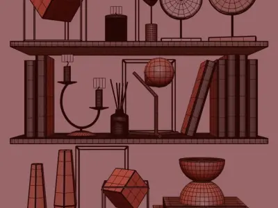 decorative set on shelves 5 3D model