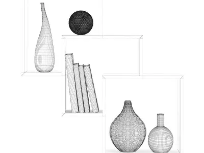 Wooden Wall Shelf with Books and Vases 3D model