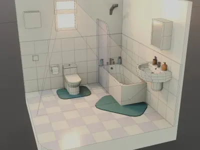 Bathroom Stylized Lowpoly with Unity package Free low-poly 3D model