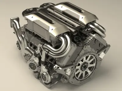 Bugatti W16 Engine - Chiron - Divo Low-poly 3D model
